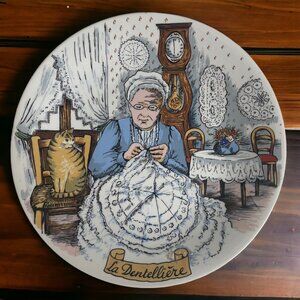 French Ceramique Decorative Plate NEM Plate “La Dentelliere”  (The Lacemaker) 9"